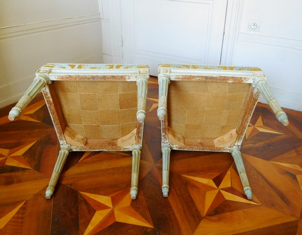 Pluvinet : 4 Louis XVI seats, 18th century, Tassinari & Chatel silk - stamped